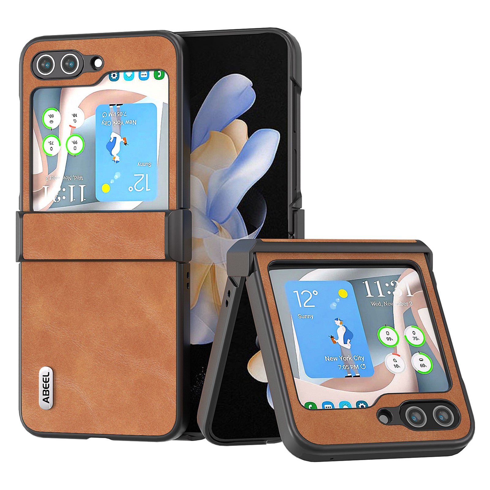 ABEEL Hinge Design Phone Case for Samsung Galaxy Z Flip5 5G Cowhide Texture PU Leather PC Cover ABEEL Hinge Design Phone Case for Samsung Galaxy Z Flip5 5G Cowhide Texture PU Leather PC Cover